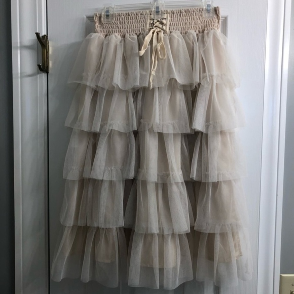 Dusty Beige Tiered Tulle Skirt